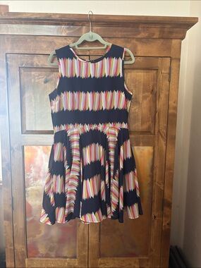 Maison Jules Black Sleeveless Skater Dress with Multicolor Stripe Accents